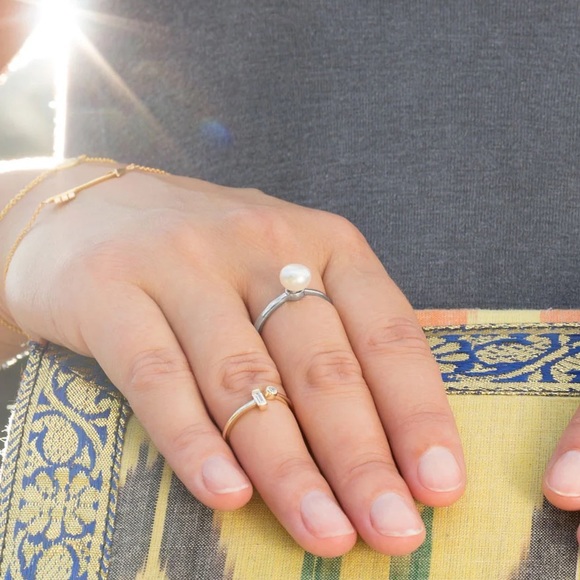 Open Design Cubic Zirconia Ring in real 14K Gold plated 925 Sterling Silver - Picture 2 of 7